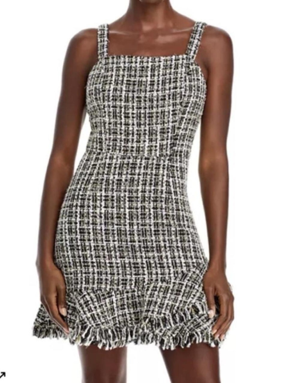 AQUA Metallic Tweed Square Neck Dress